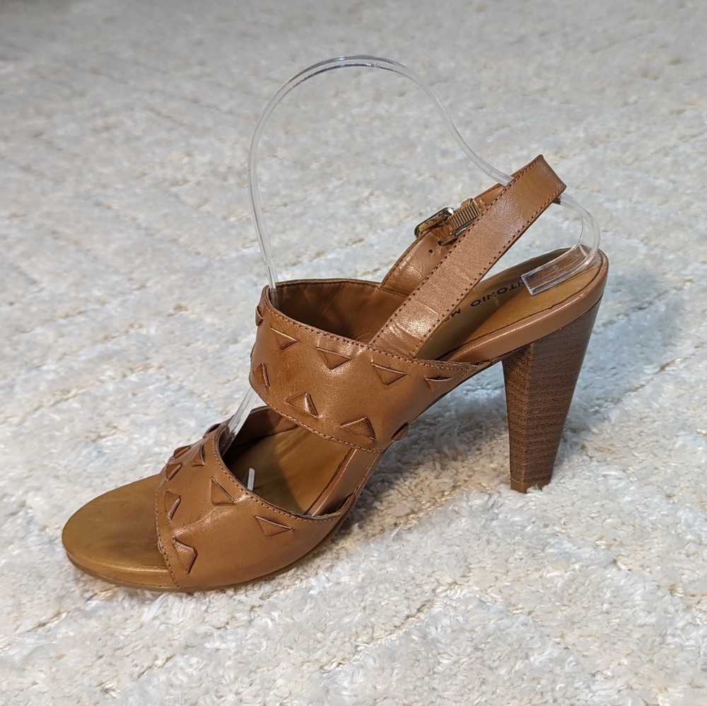 Antonio Melani Brown Leather Kenndal Heel Slingback Sandals, 9.5M